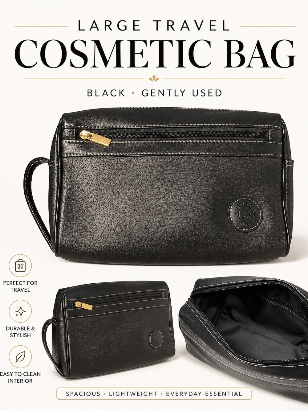 Large Black Travel Cosmetic Toiletry Bag Multi-Zip Organizer